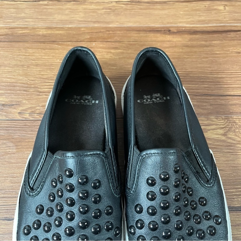 Coach Chrissy Rivets Black Leather‎ Studded Slip-On Sneakers Women’s Size 6.5 - Picture 9 of 11